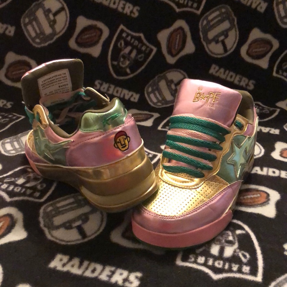 BAPE Roadsta FS-034 Shoes Size 7 Green/Pink/Gold